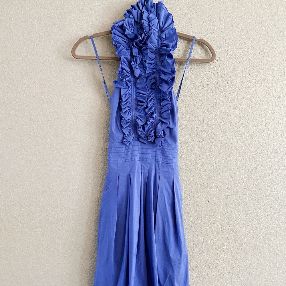 BCBGMaxAzria Blue Ruffle Halter Dress